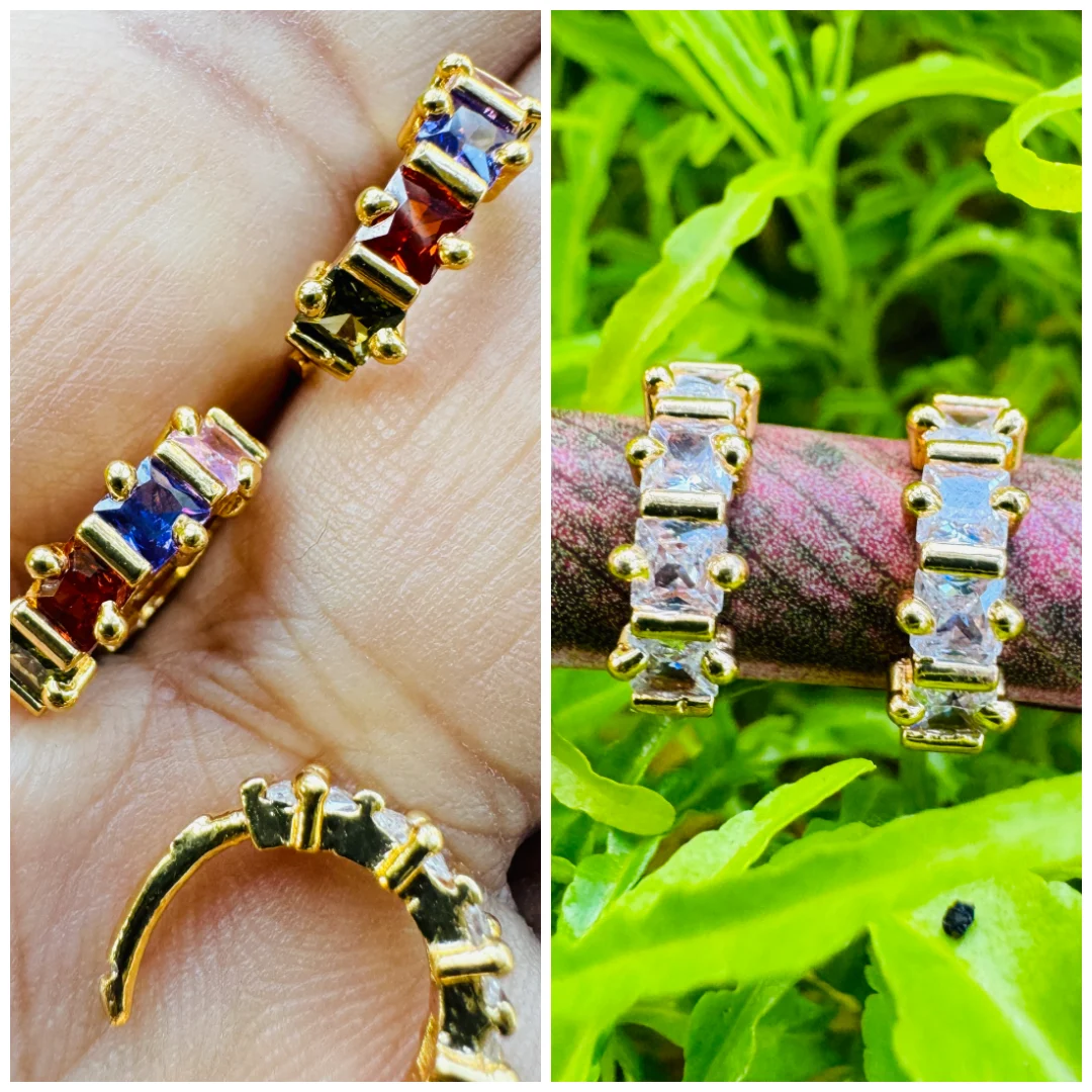 Gold plated gypsy Earring With dark Multi and white 4 stone for women and girl