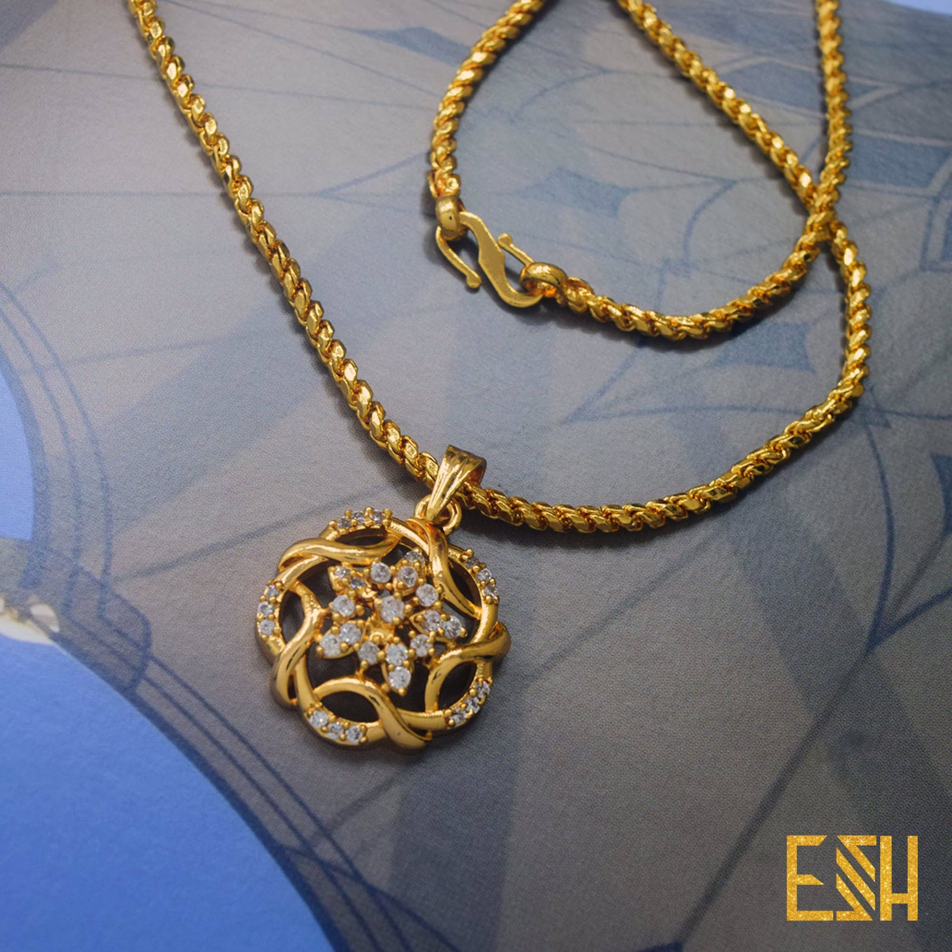 Gold plated New 3MM Rope Chain 18//24 Inch Short and long With stones Sun FLOWER Theme Pendant