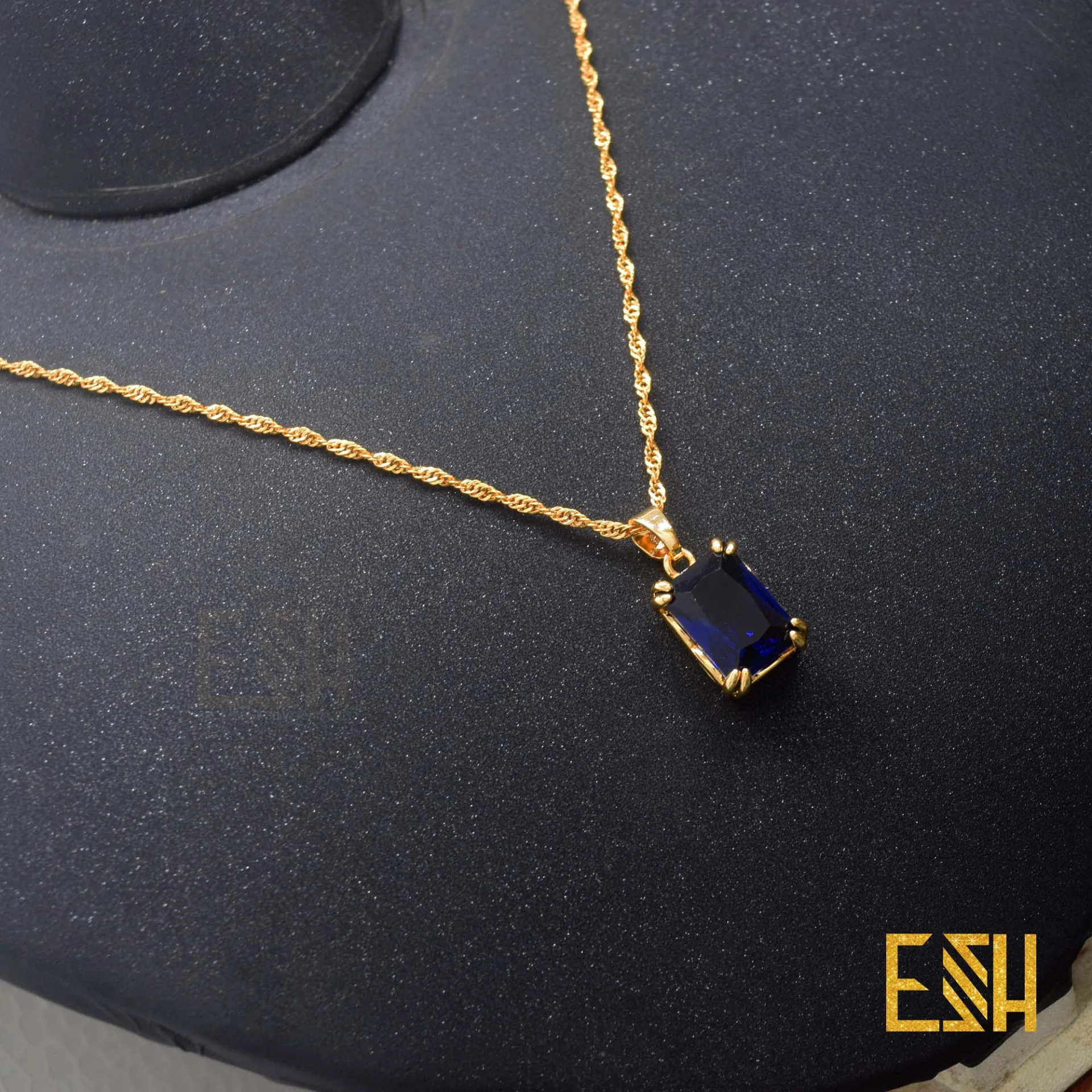 22KT gold plated disco kerali chain 18inch / 24 inch with CZ rectangle Dark Blue stone eye cathing rare chain penten