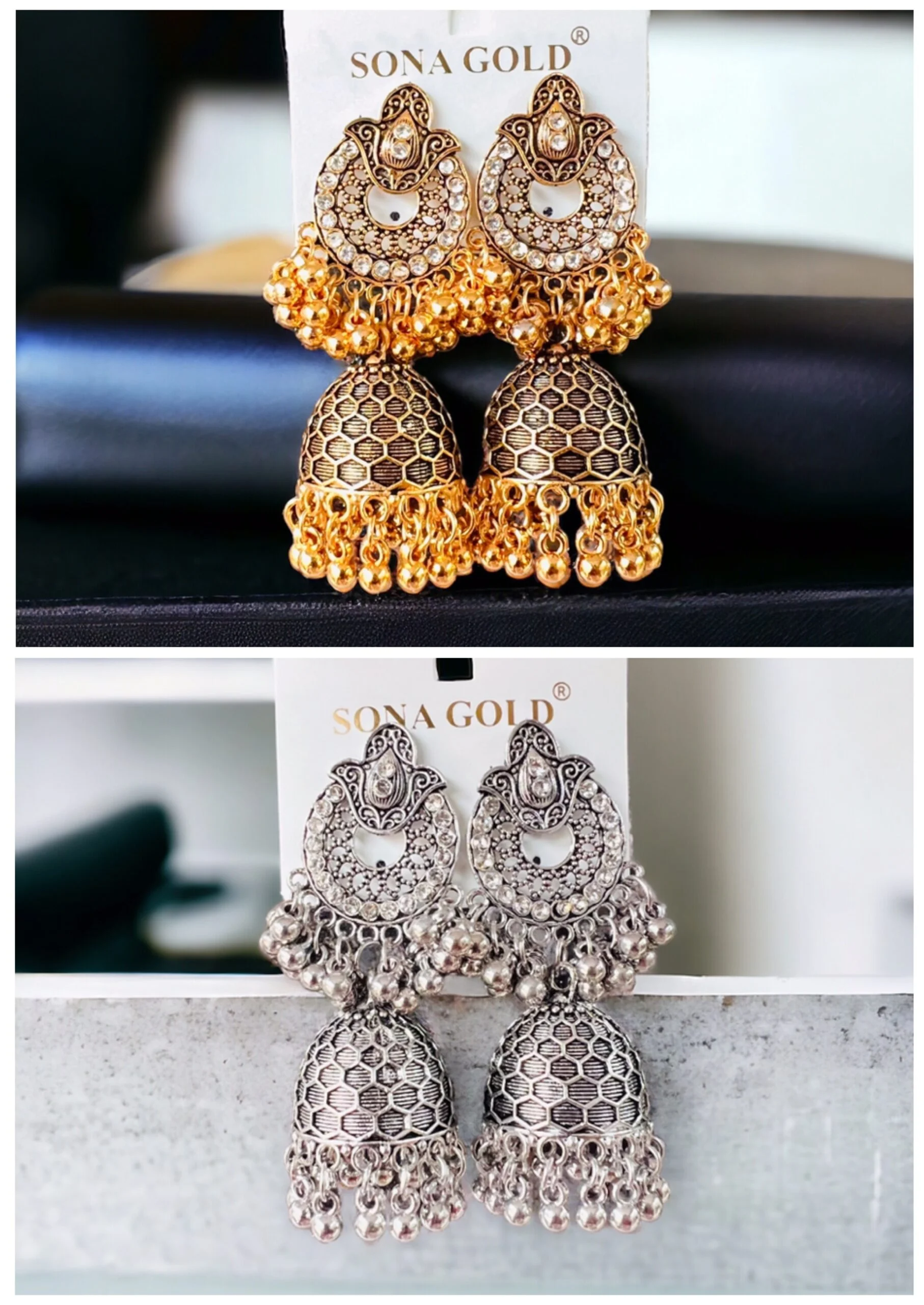 Dull gold and silver color tassel jimmiky earring Indian Jewelry Traditional Gold silver Tone Jhumka Jhumki Tassels Big Dangle Earrings for Women