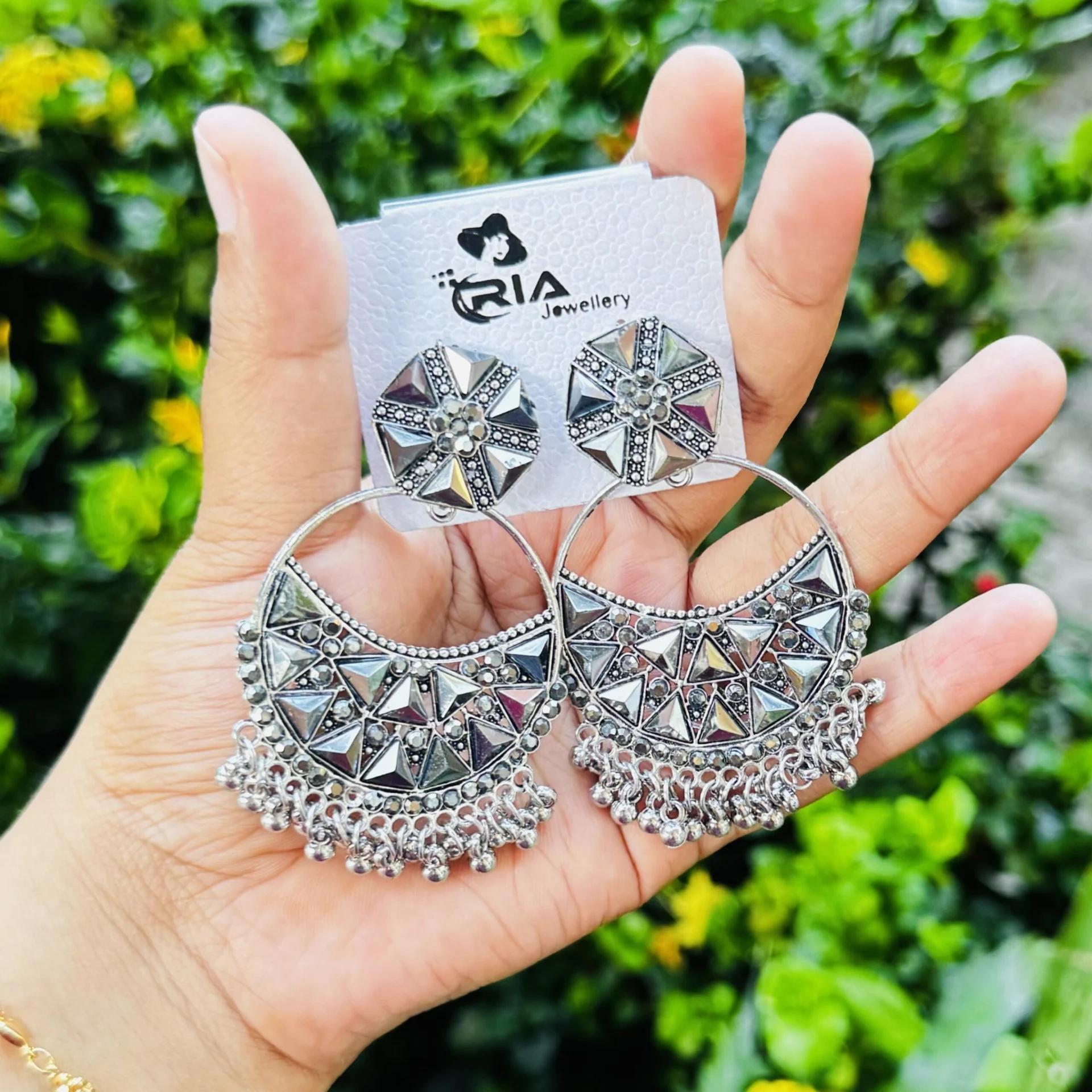 ESH Oxidize color Dangle Drop Earrings with ash color stone and oxidize beaded for girl and women