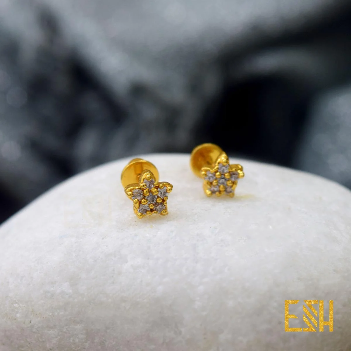 Gold Plated Stylish Flower Theme Very Small Stud Earrings For Women