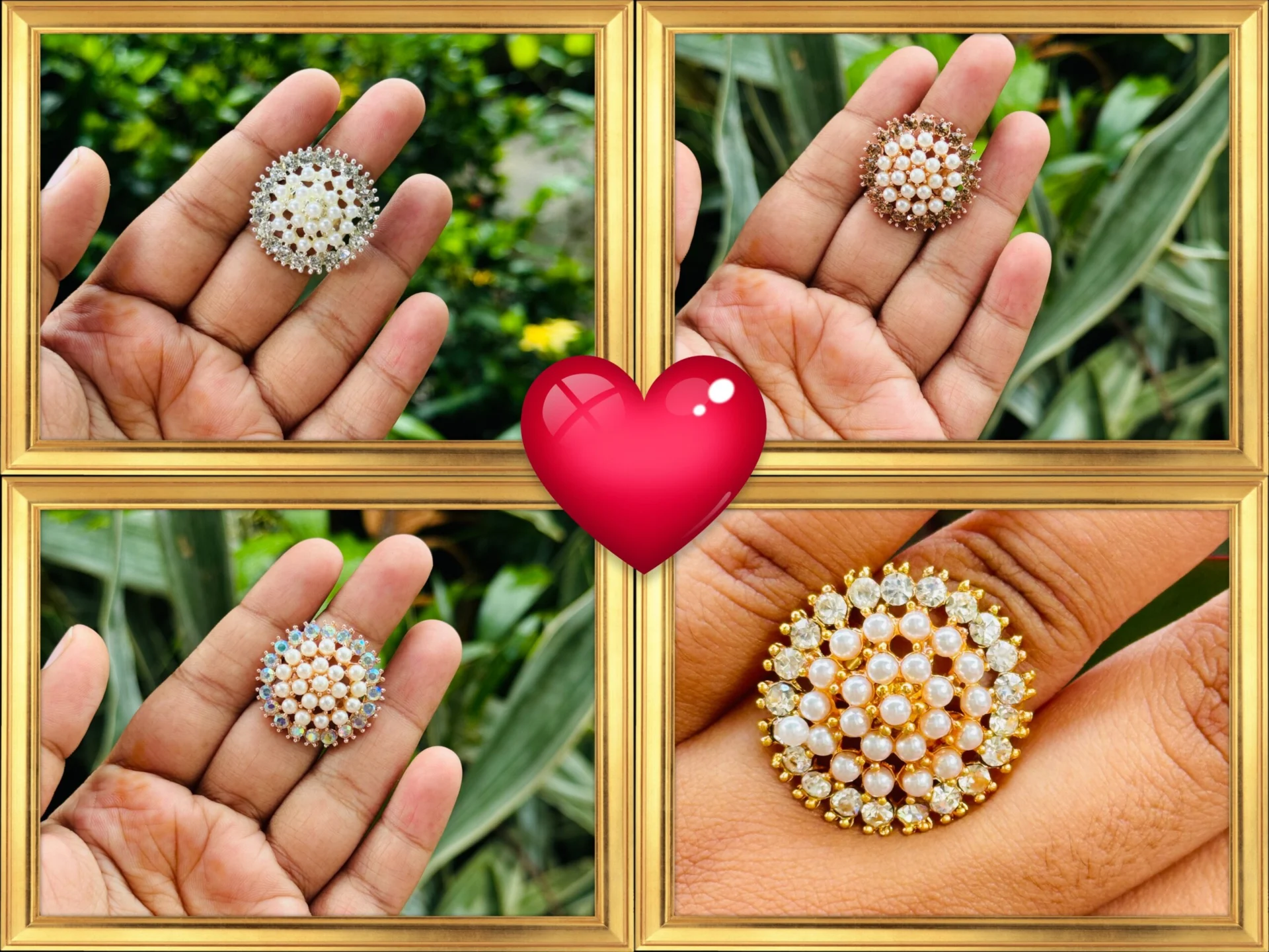 Gold color cute, beautiful adjustable finger ring with white stone, white pearl and gold stone for women and girl