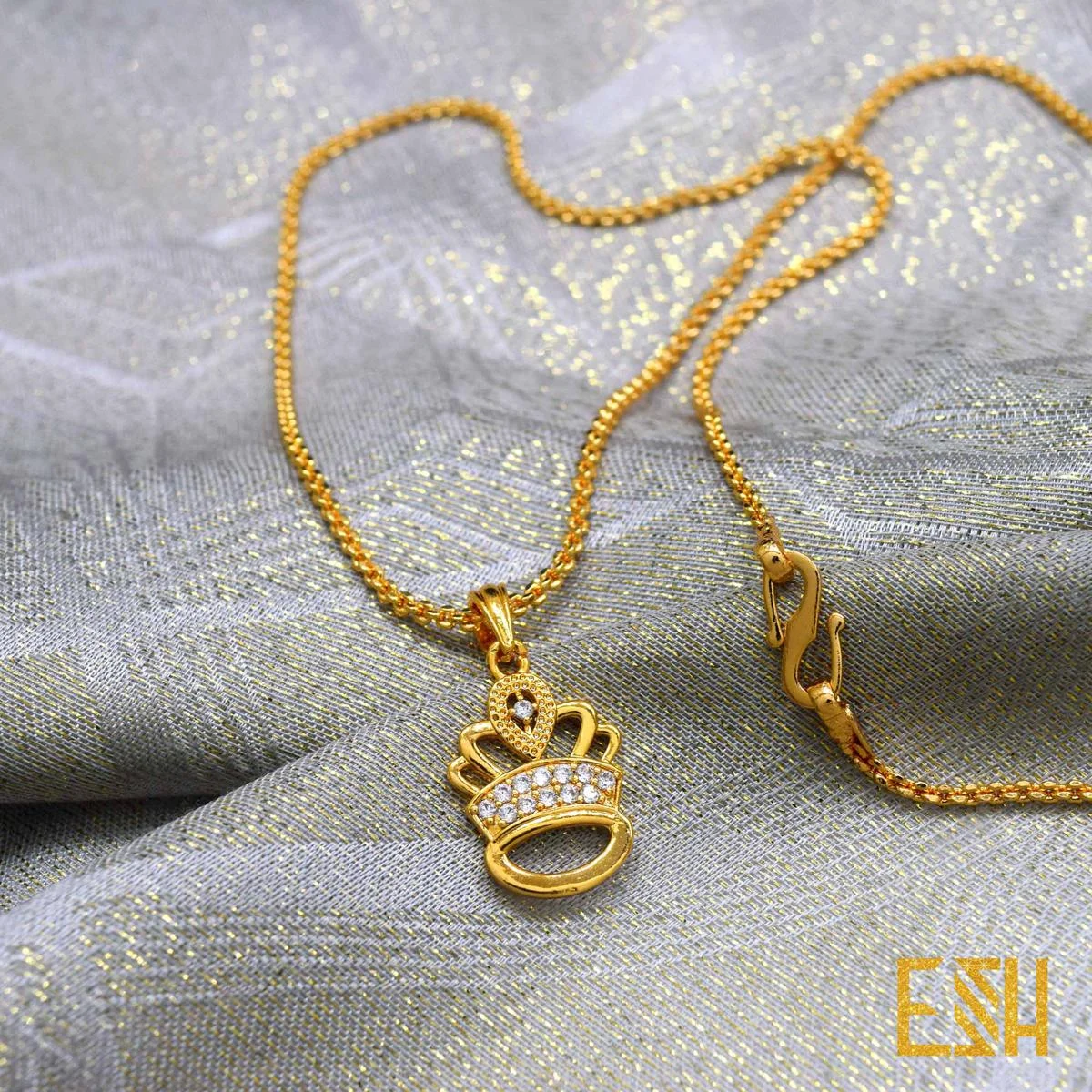 ESH Gold Plated Guaranteed 1.5MM New Trend Stylish Diamond Chain 18/24 Inch Beautiful Design With King Fixed Stone Pendant