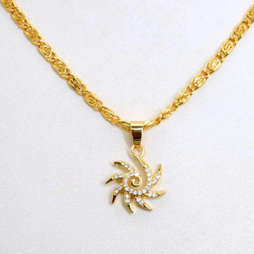 ESH Gold plated Ladies 4MM Stylish New Trend Fisher Chain 18/24 Inch Beautiful Design With Sun Theme Fixed Stone Pendant