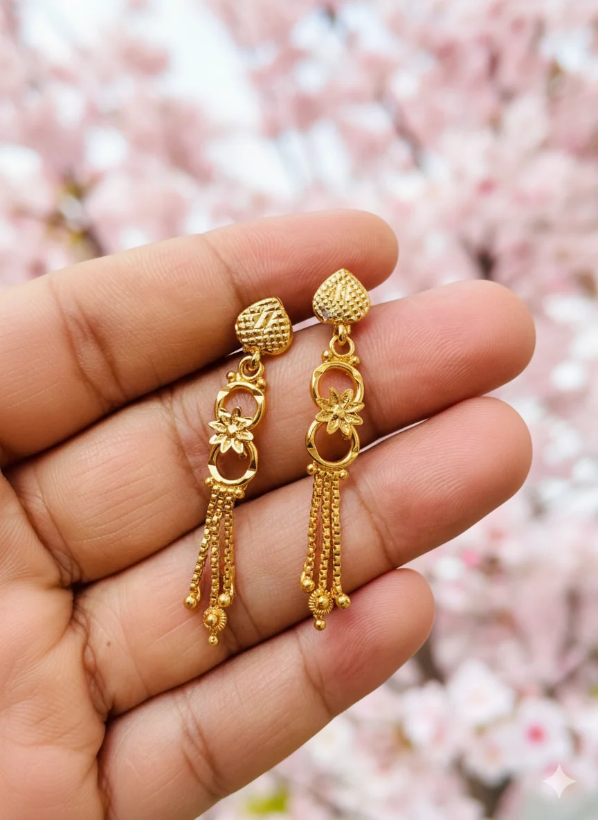 Gold plated beautiful Indian style chain tassel earring with heart head for women and girl