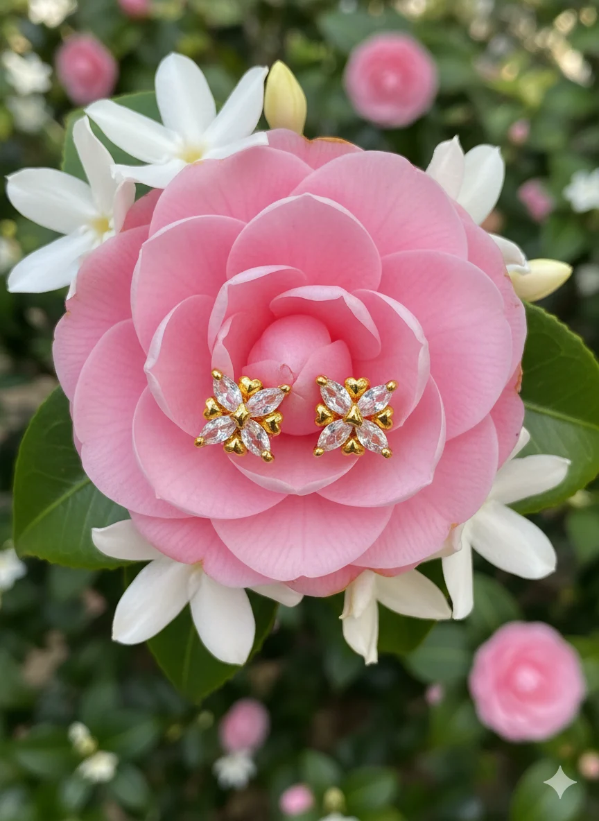 Gold plated beautiful FLOWER DESIGN with white stone stud earring for women & girl