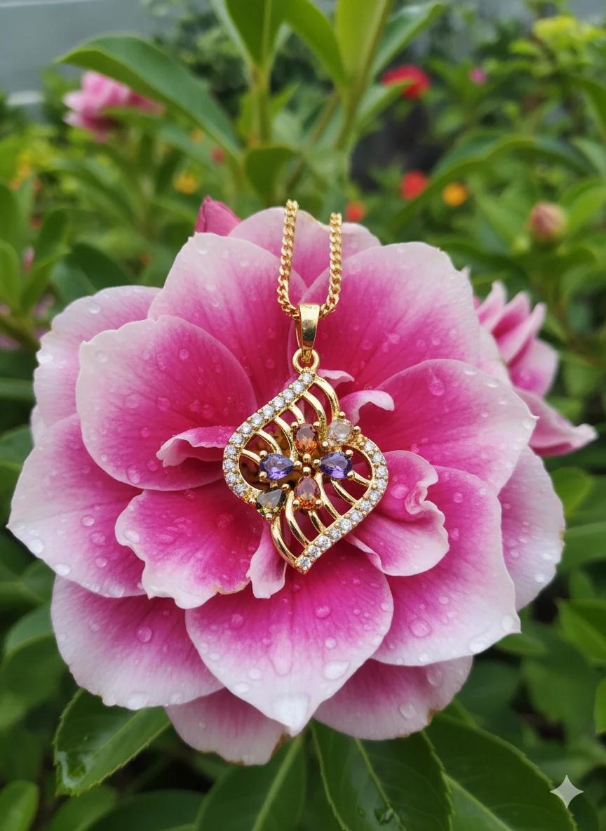 Gold plated new stylish Pendant with multi colour stones for women & girl