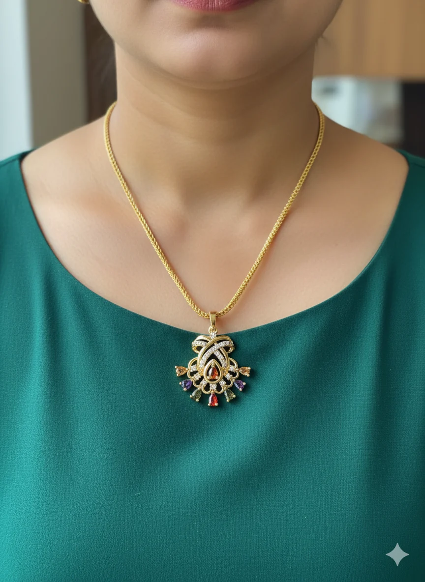 Gold plated new stylish Pendant with multi colour stones for women & girl