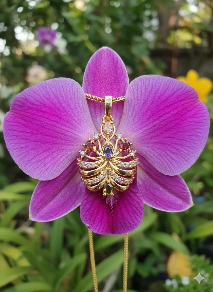 Gold plated new stylish Spider fashion Pendant with multi colour stones for women & girl