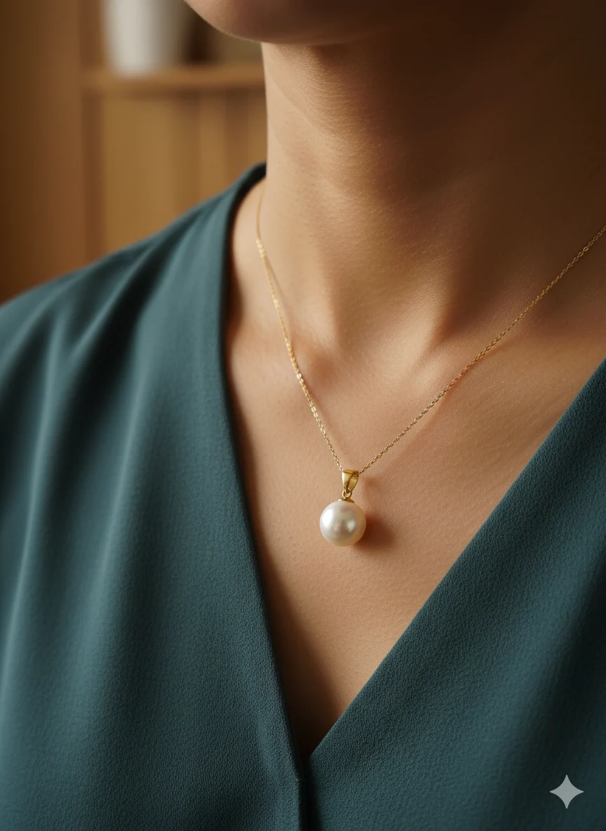 Gold plated new stylish White pearl goal pendent for women & girl