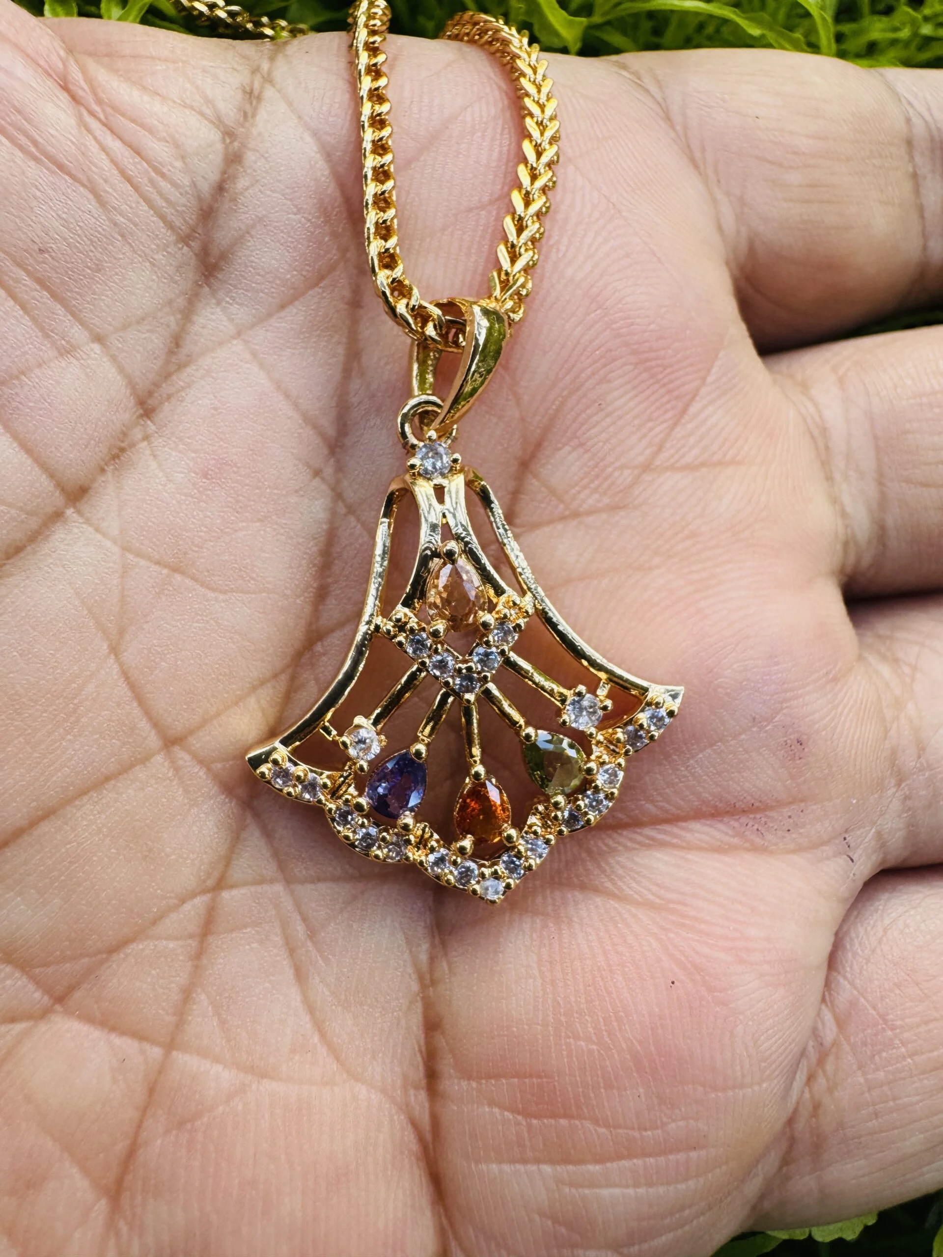 Gold plated new stylish Pendant with multi colour stones for women & girl
