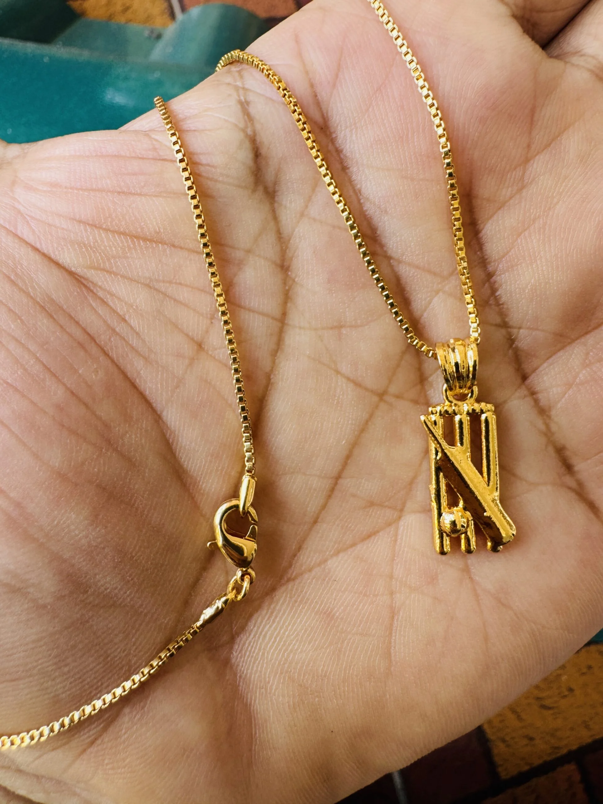 Gold plated 24/18 Inch 1mm small box chain with phoenix, full plated cricket Pendant for men