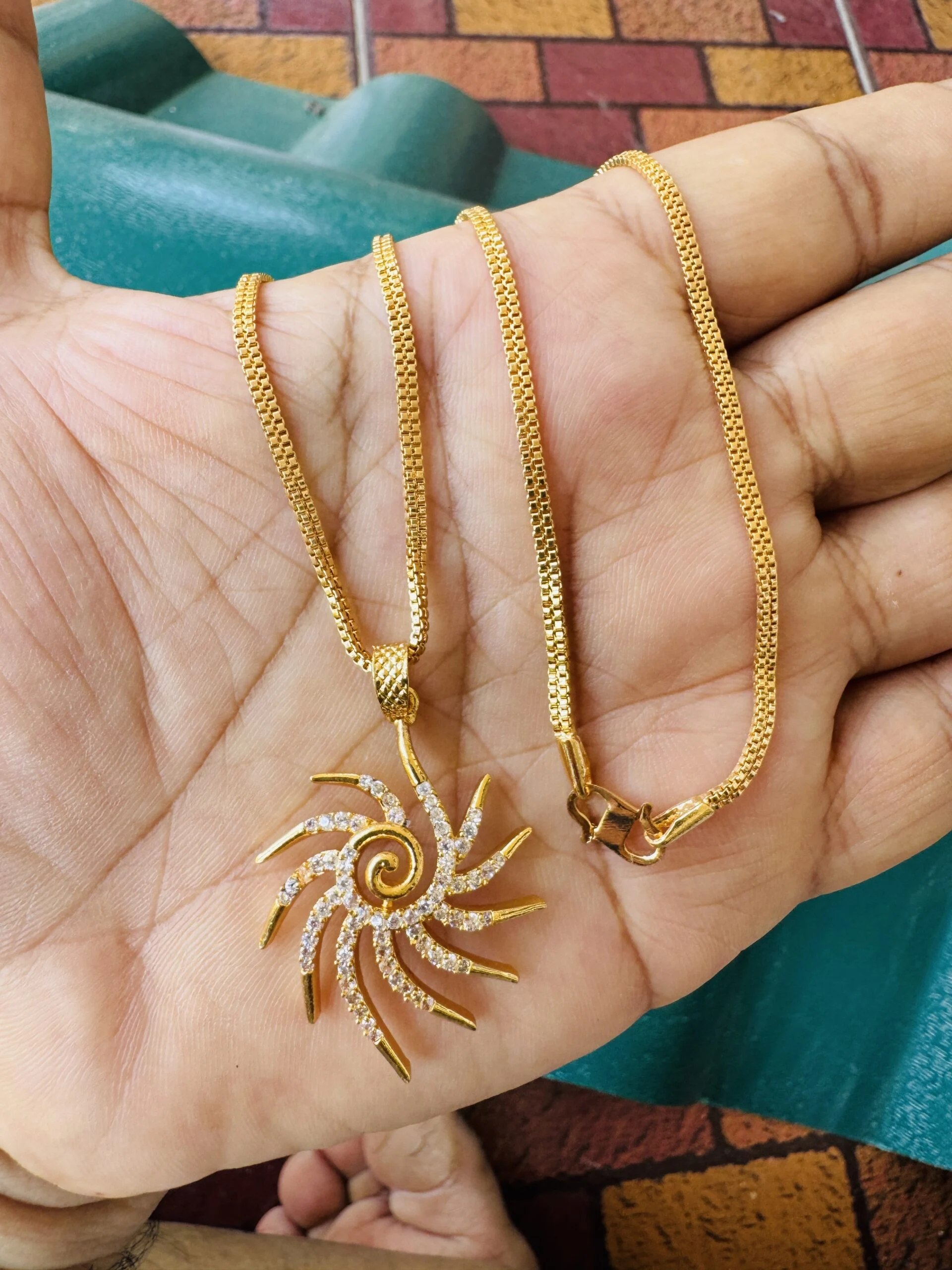 Gold plated 18/24 inch's 2-line box chain and beautiful Sun stylish pendant for women & girl