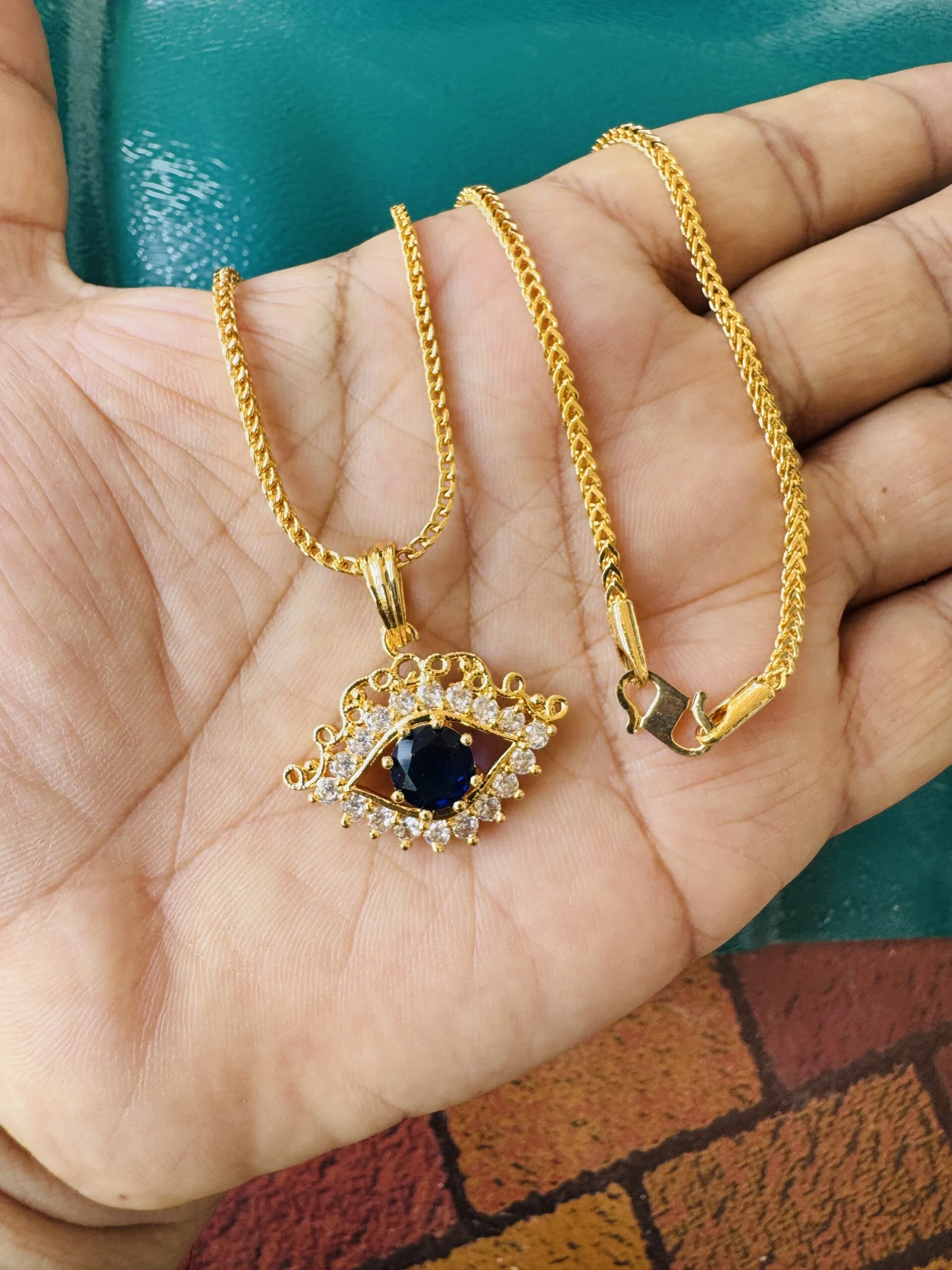 Gold plated 2.5mm fox chain with Evil eye pendant for women and girl