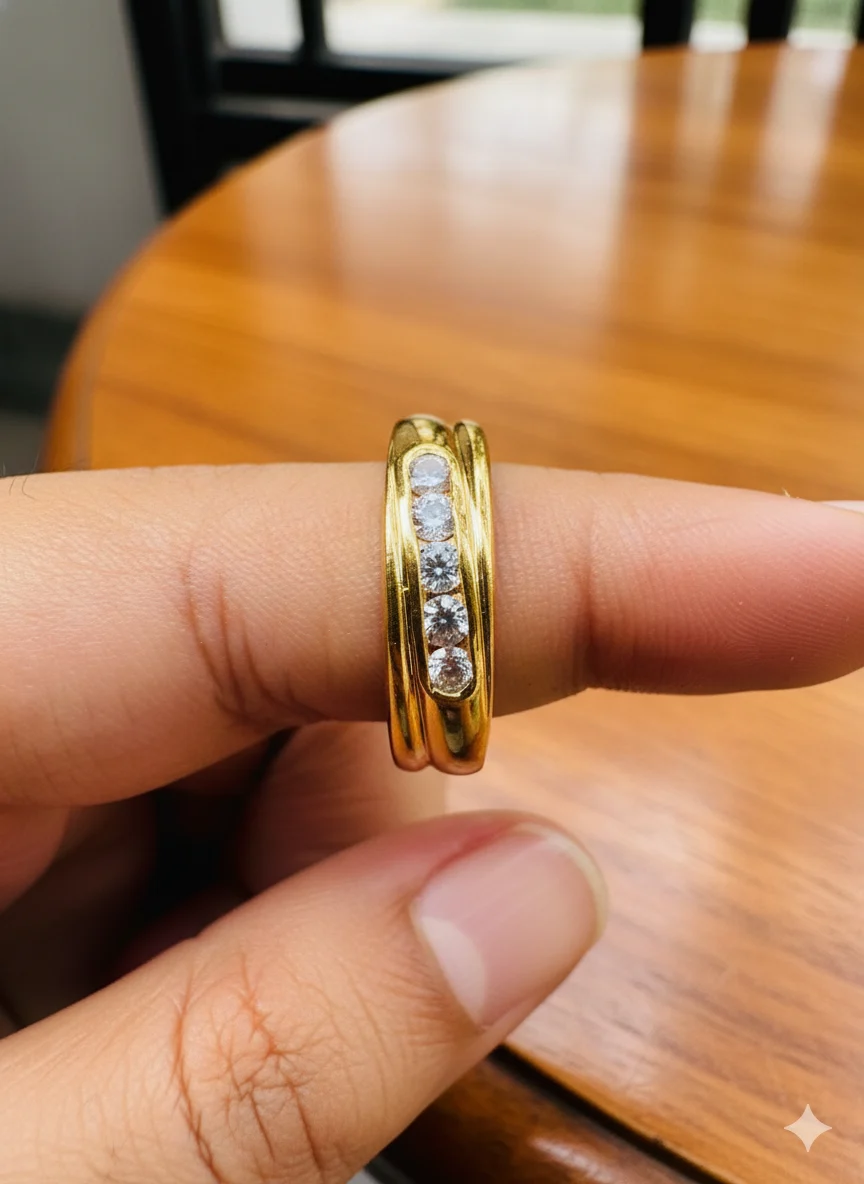 Gold plated premium quality rich look new stylish wedding ring with five stone for Women & girl