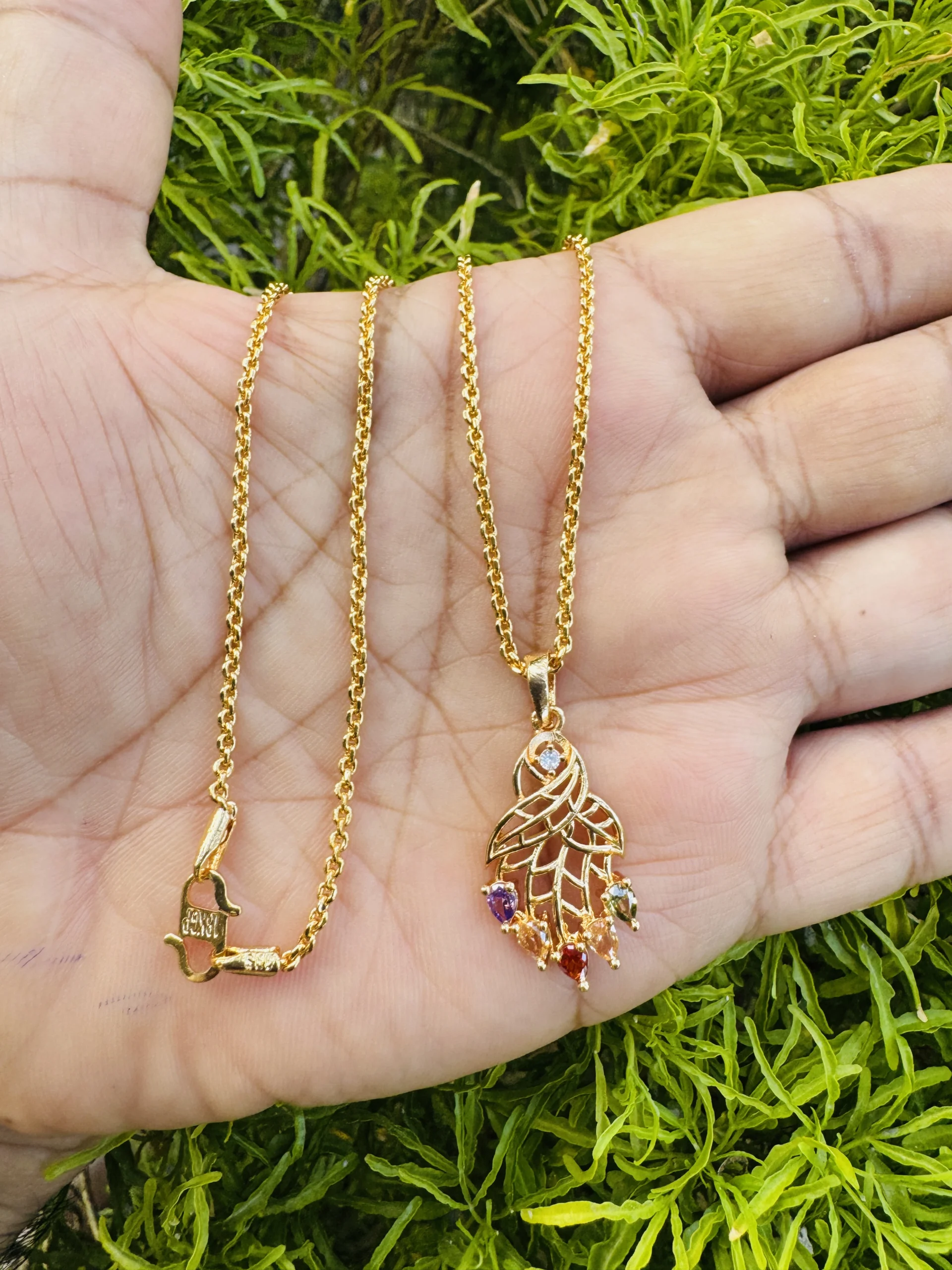 Gold plated 18/24 Inch's 2 mm Diamond chain with new stylish multi stoned Pendant for women & girl