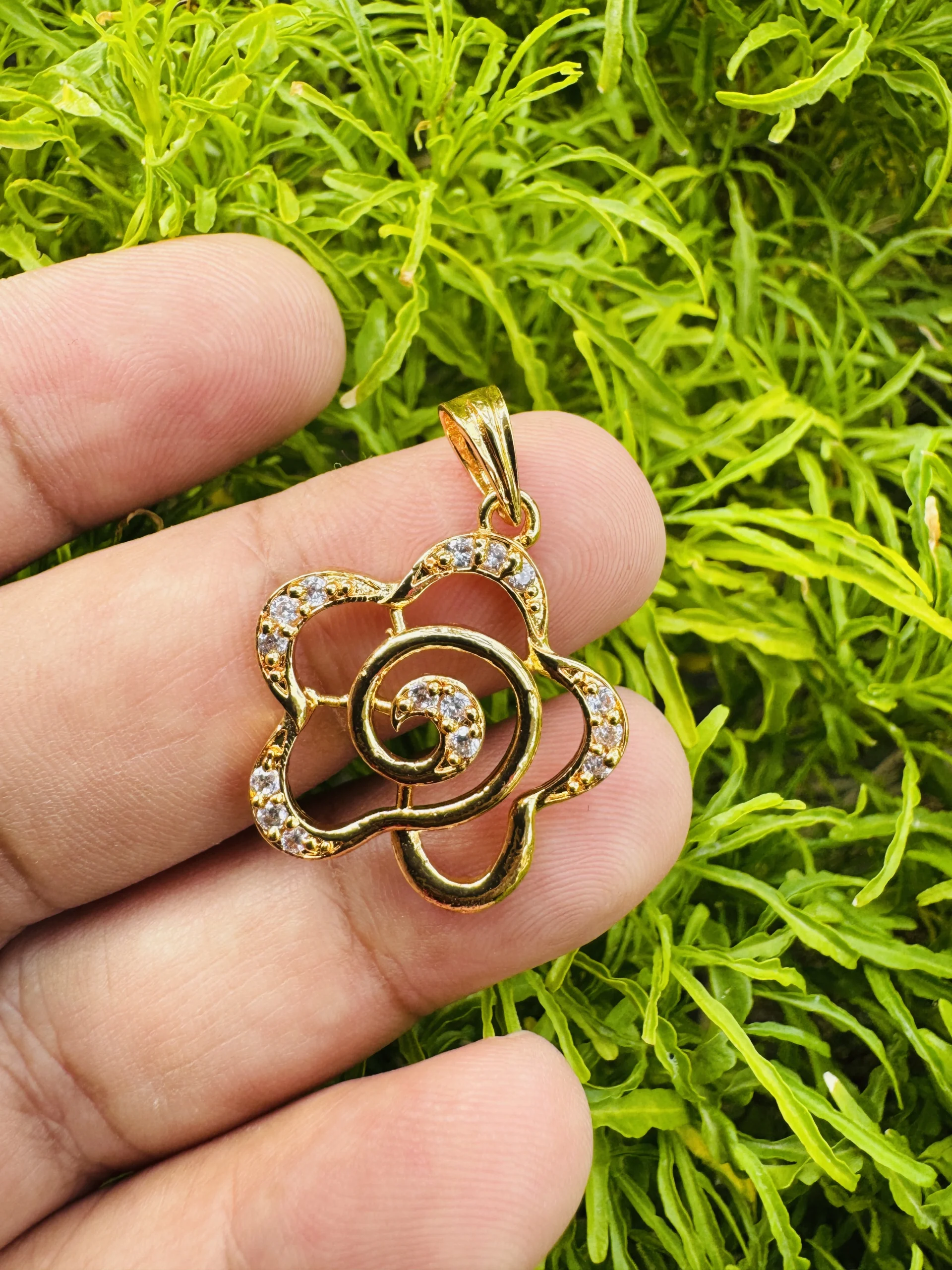 Gold plated new stylish big flower pendent with White stone for women & girl