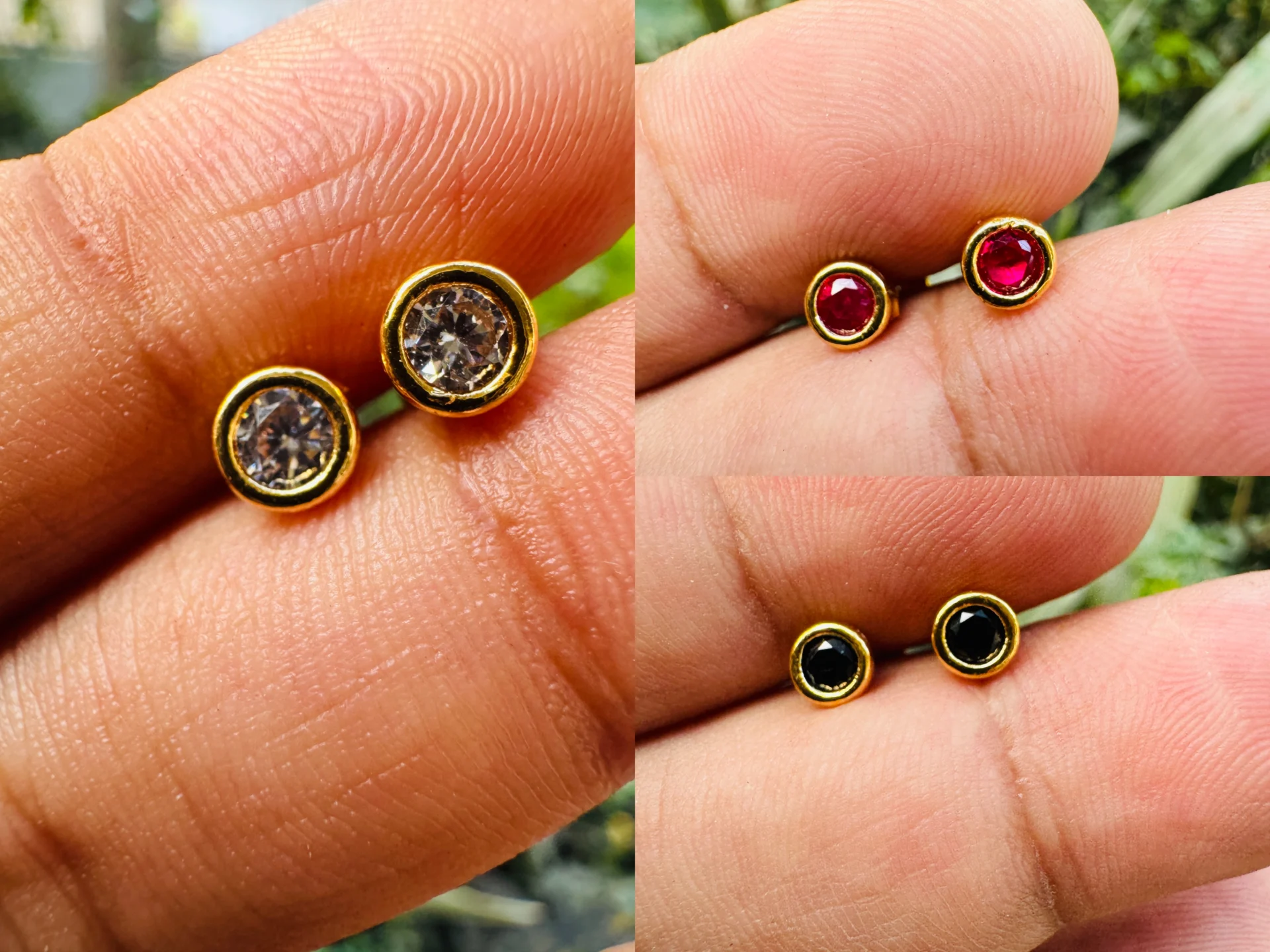 Gold plated beautiful medium size Black, Red, White stone earring for Women and Girl