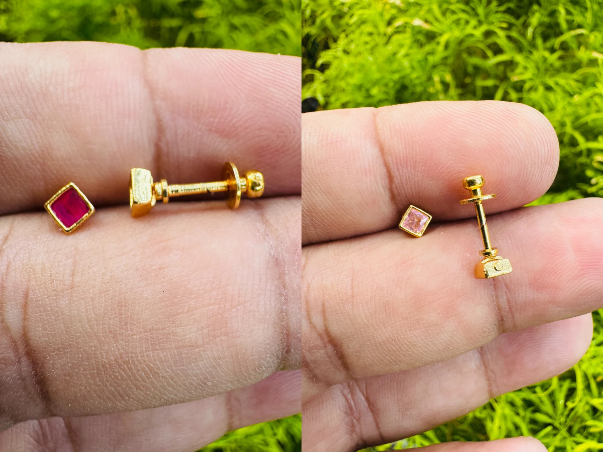 Gold plated beautiful medium size pink, red stone square earring for Women and Girl