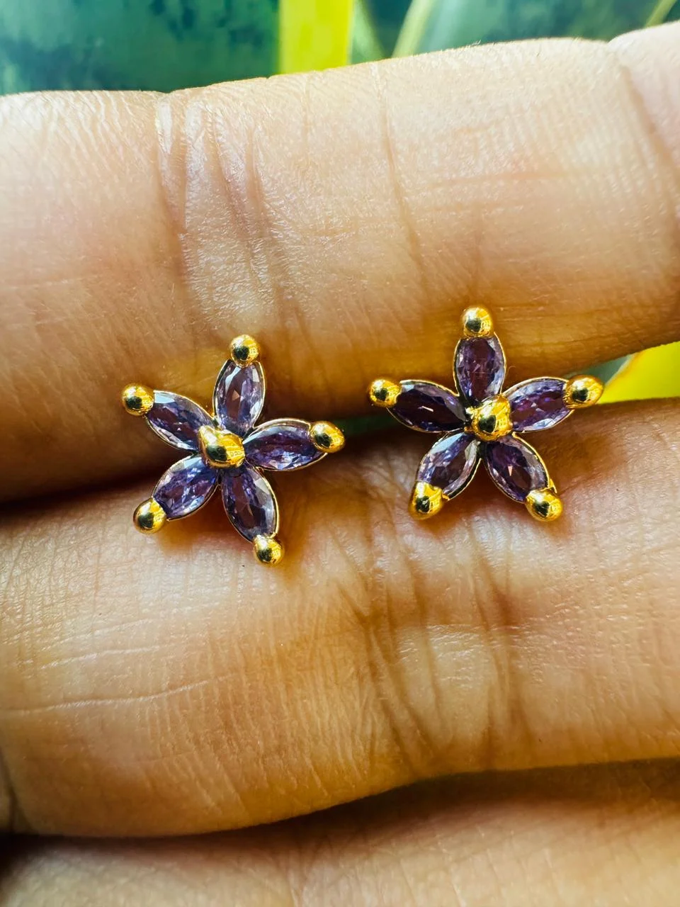 Gold plated beautiful Flower them purple stone earring for Women and Girl
