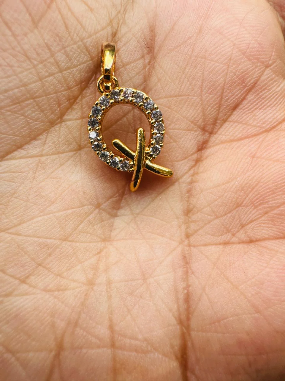 Gold plated new stylish beautiful round type pendent with White stone for women & girl