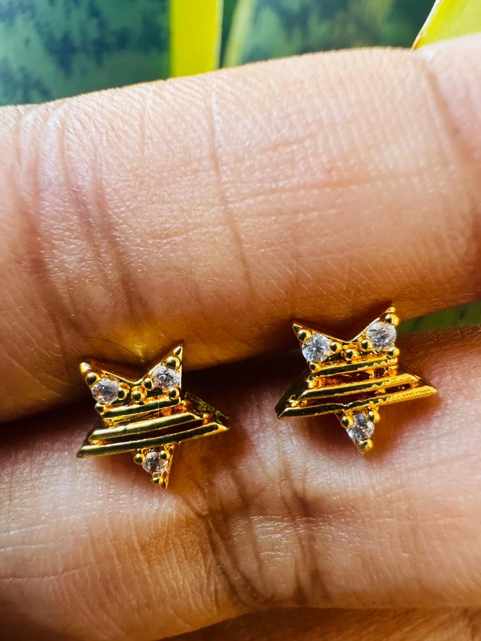 Gold plated beautiful new stylish STAR earring with stripe and white stones for Women and Girl