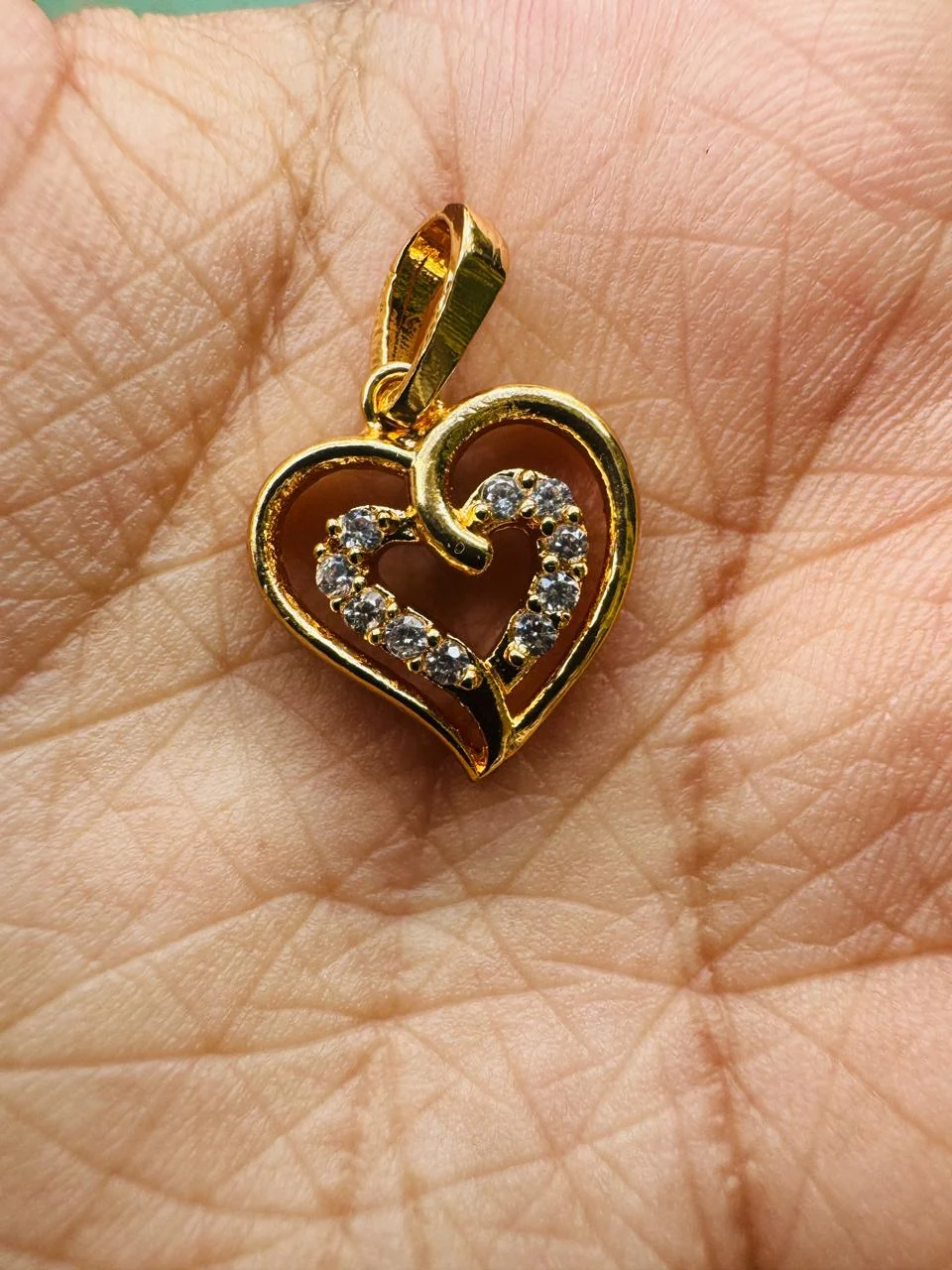 Gold plated new stylish double heart pendent with white stone for women and Girl