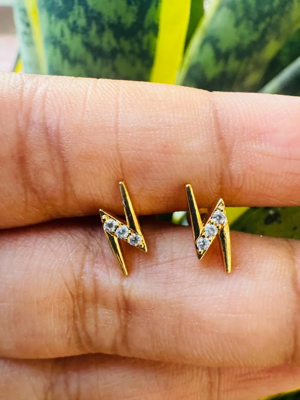 Gold plated beautiful new stylish N letter shape earring with white stone for Women and Girl