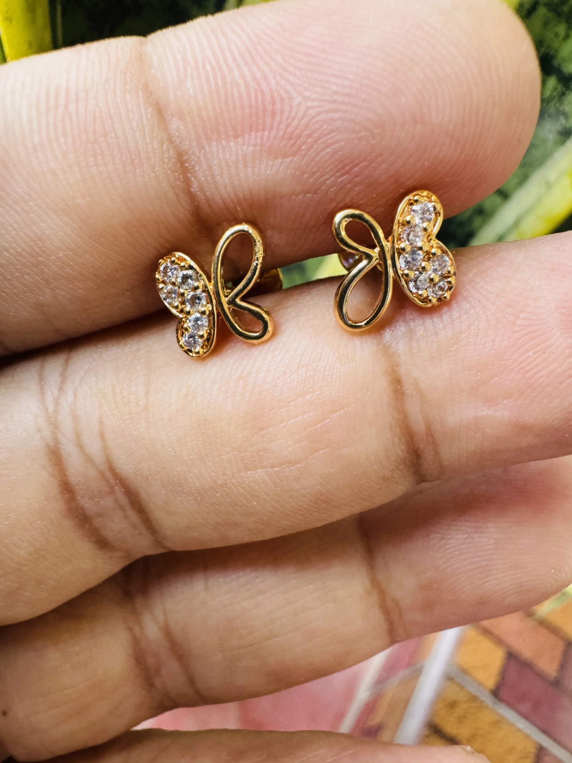 Gold plated cute butterfly design earring with withe stones for women and girls