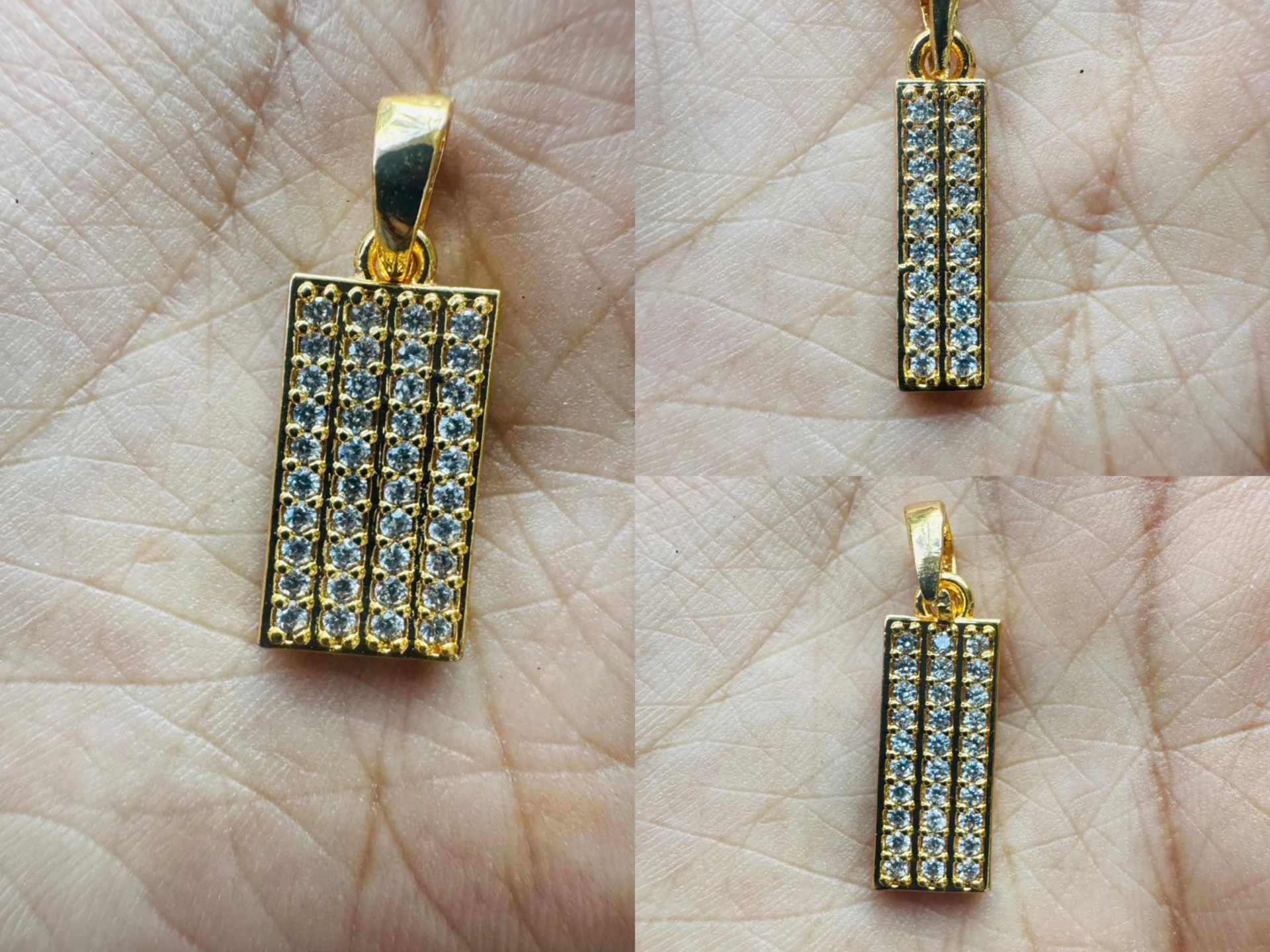 Gold plated new stylish rich look square pendent with two, three, four lines and white stones for women and Girl