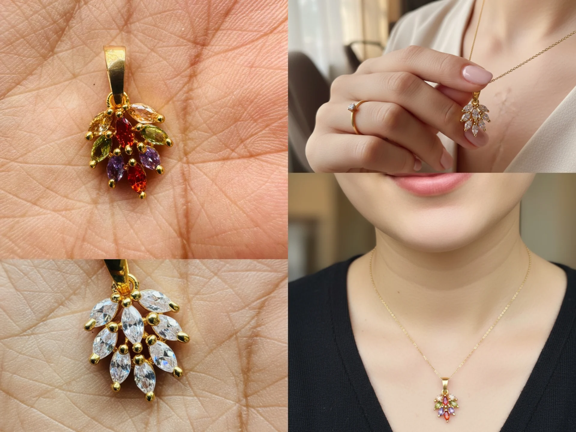 Gold-plated new stylish White/Multi colour stone pendent for Women and Girl