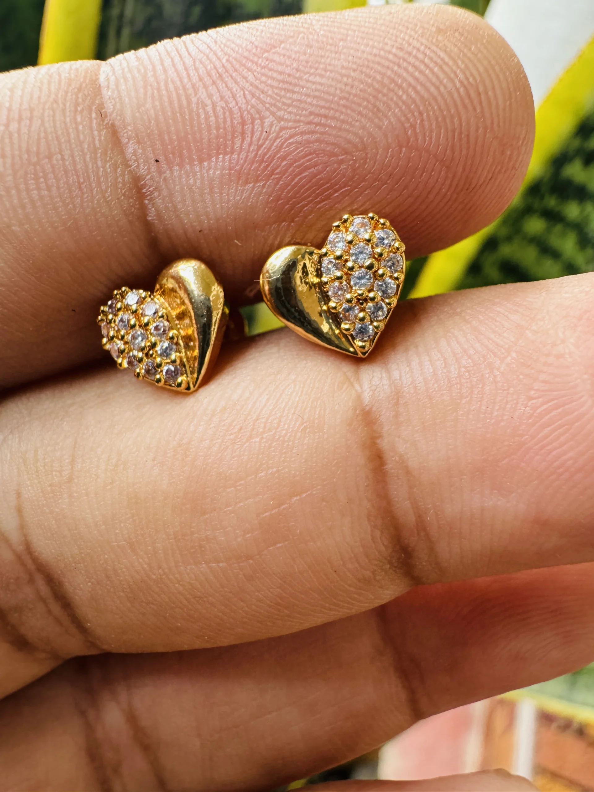 Gold plated beautiful, cute heart earring with one side stones for women and girl