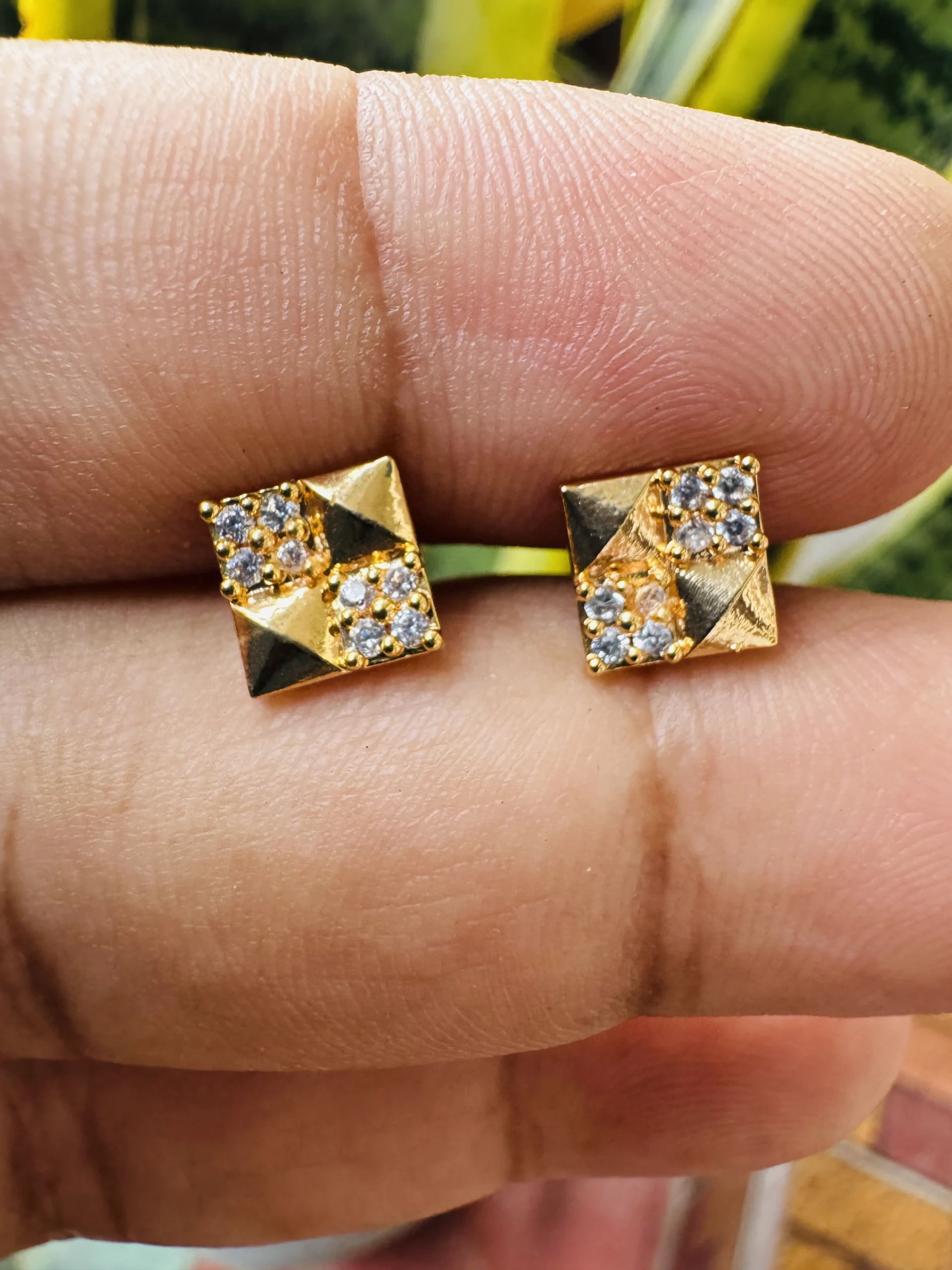 Gold plated tile design square pendent with white stone for women and girl