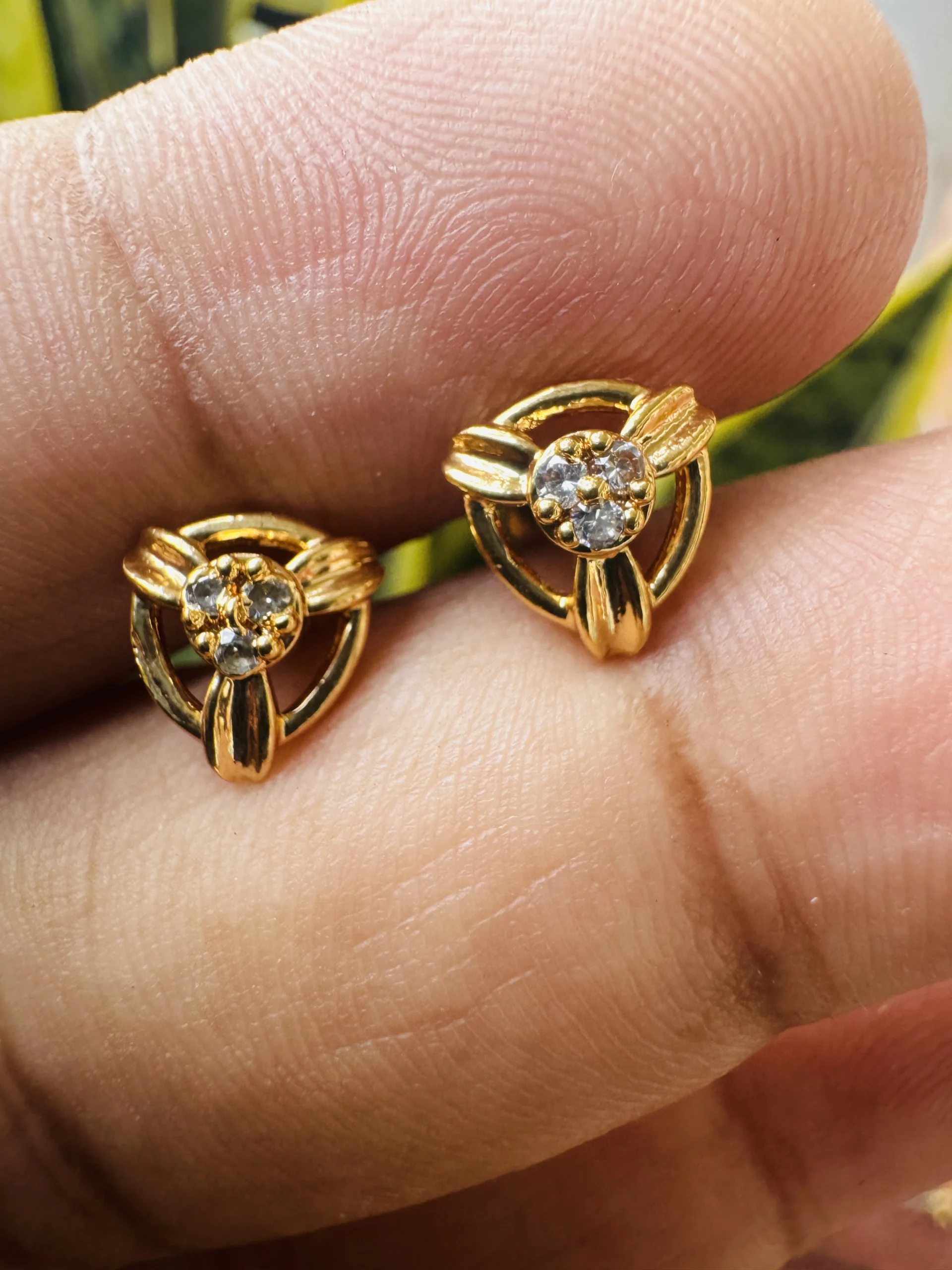 Gold plated new stylish triangle shaped earring with white stone for women and girl