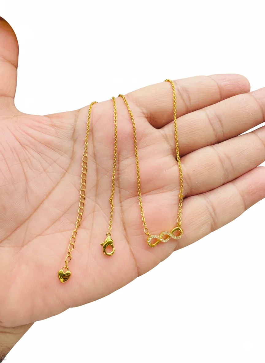 Elegant Gold colour new trending Infinity chain with cute small pendent, necklace perfect for birthdays, anniversaries, and everyday wear. Lightweight, stylish, and designed to complement both casual and formal outfits for gift women's and girls