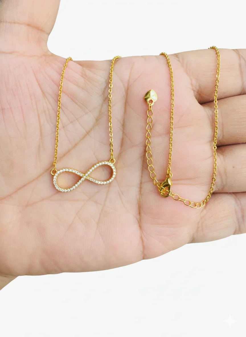 Elegant Gold colour new trending Infinity chain with cute pendent, necklace perfect for birthdays, anniversaries, and everyday wear. Lightweight, stylish, and designed to complement both casual and formal outfits for gift women's and girls