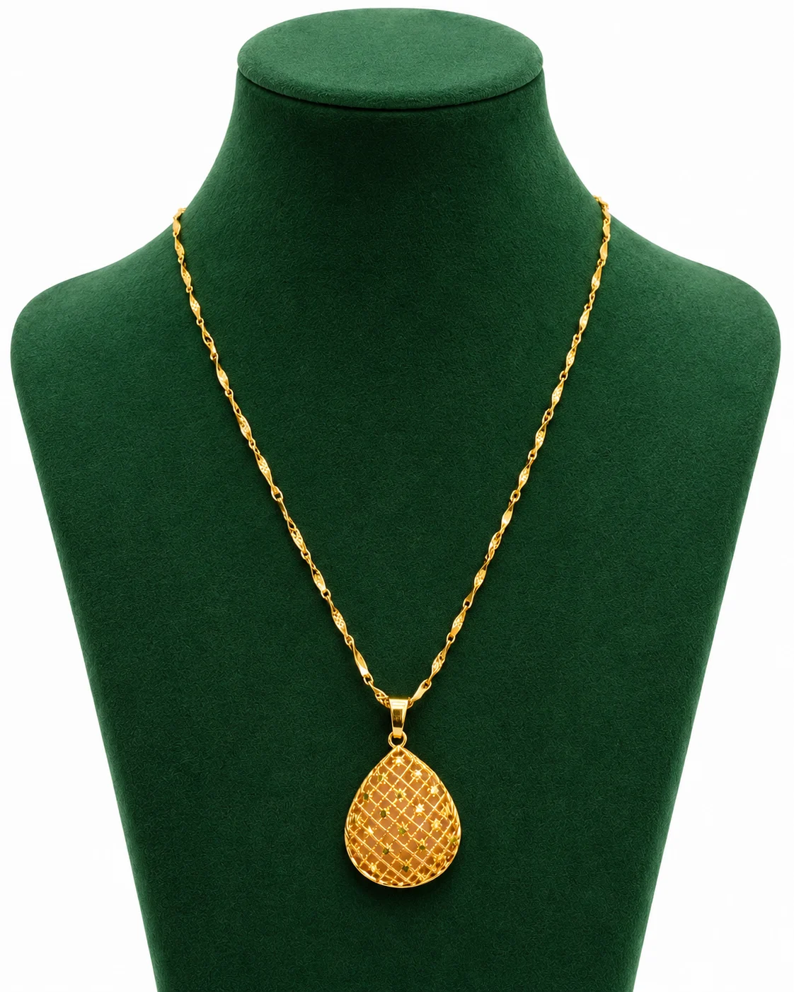 Gold plated, new arrived rich look 2 mm new trending V cut chain and cute, oval pendant for gift, women's and girls
