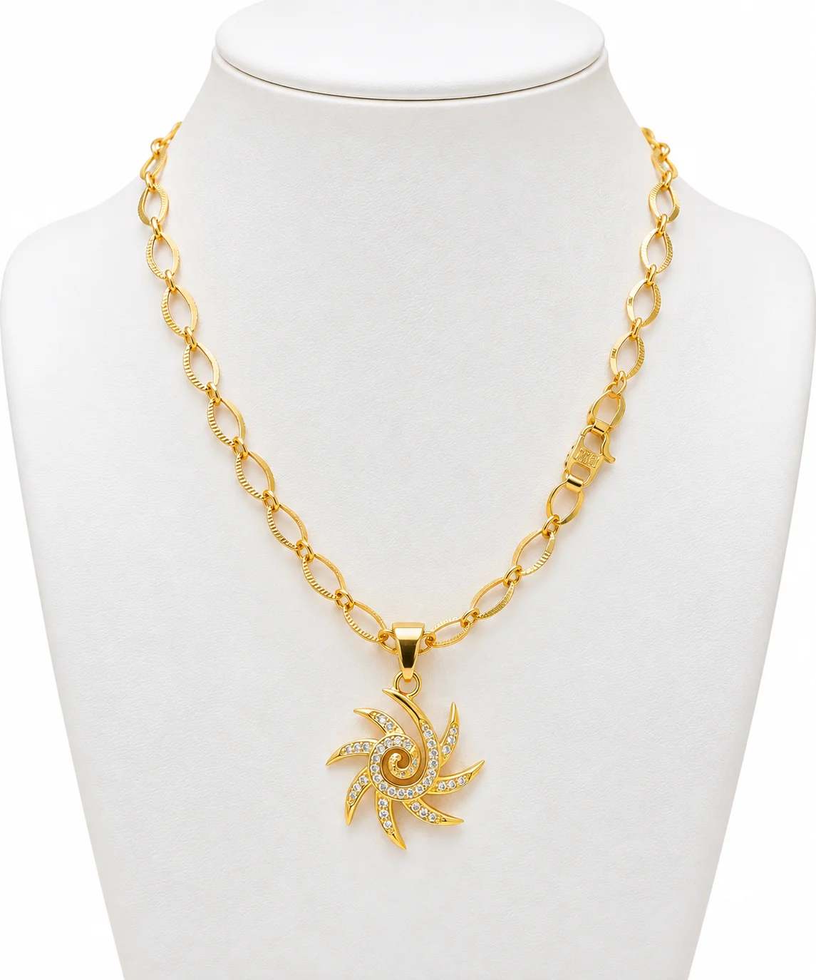 Gold plated 18/24 Inch's 5 mm Half Machine cut LINK chain with New Trending Sun Pendant for Gift, Women's & girls