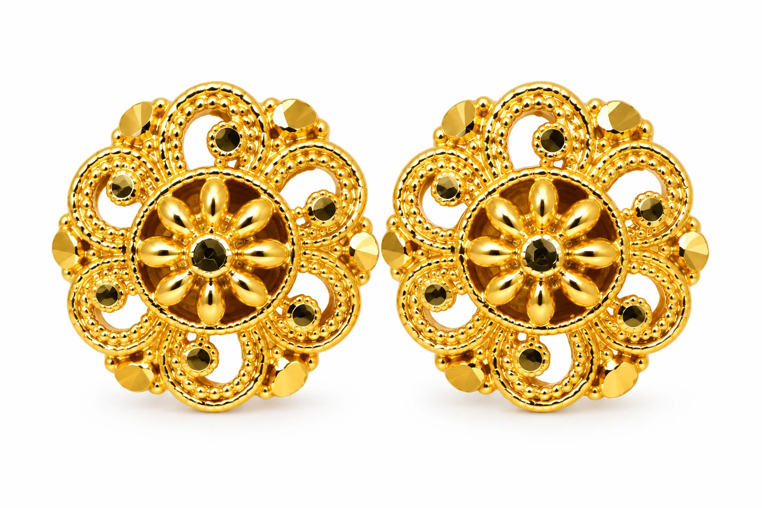 Gold Plated Flower Design Elegant Earrings without Stones for Women – Elegant Small Earrings for Girls | 13mm