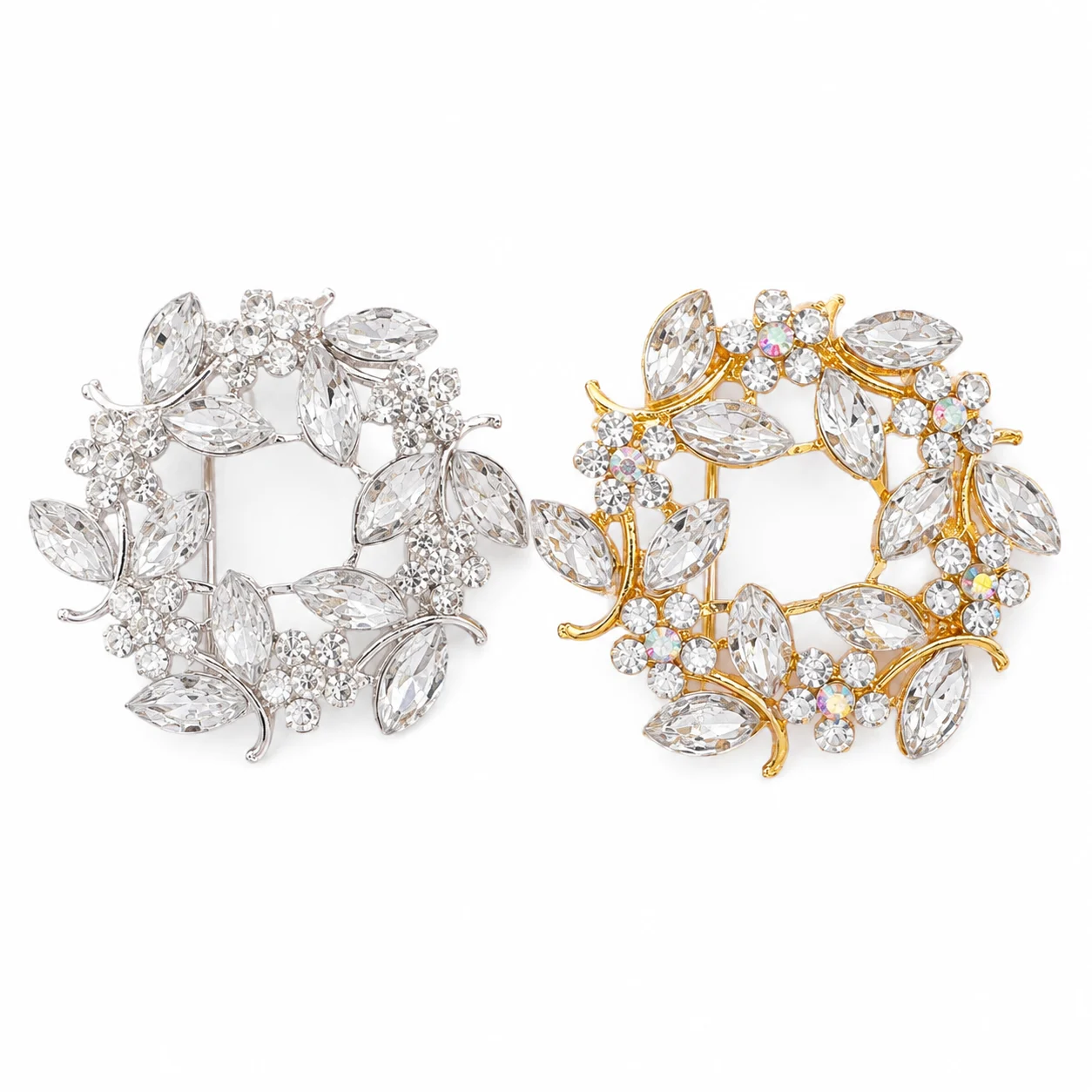 Gold and Silver Colour Fancy Round Flower design Saree Brooch | white colour Crystal Pearl Saree Pin | Wedding & Party Saree Accessory