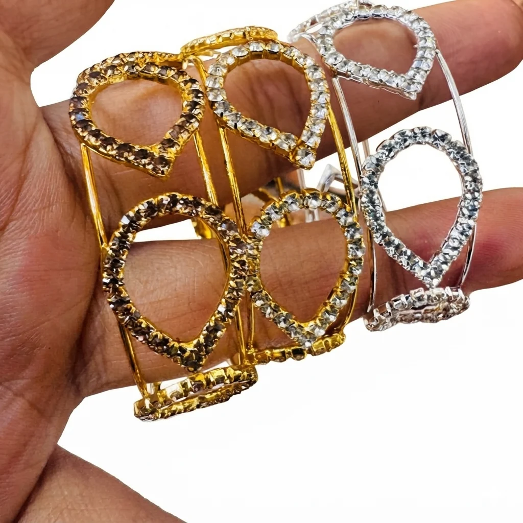 Fancy Baby Bangle for Girls – Gold, Silver & Gold with White Stone Stylish Kids Fashion Bangle | For 3-to-7-year kid's girls
