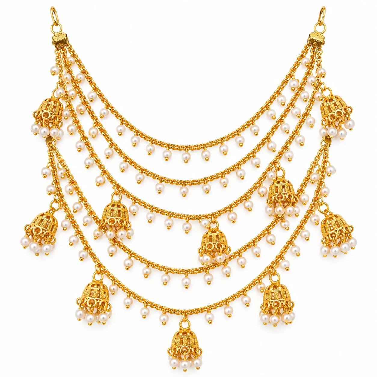 Gold Colour Hair Ornament for Women | Pearl Chain Hair Accessory | Traditional & Bridal Hair Jewellery | Premium Finish | Gold Colour Hair Ornament with Pearl & Jhumka Details