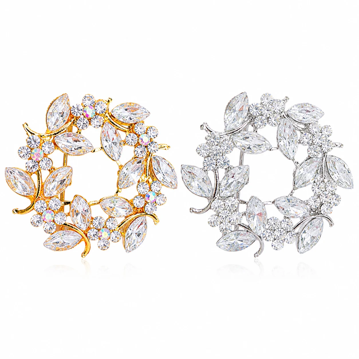 Gold and Silver Colour Fancy Round Flower design Saree Brooch | white colour Crystal Pearl Saree Pin | Wedding & Party Saree Accessory