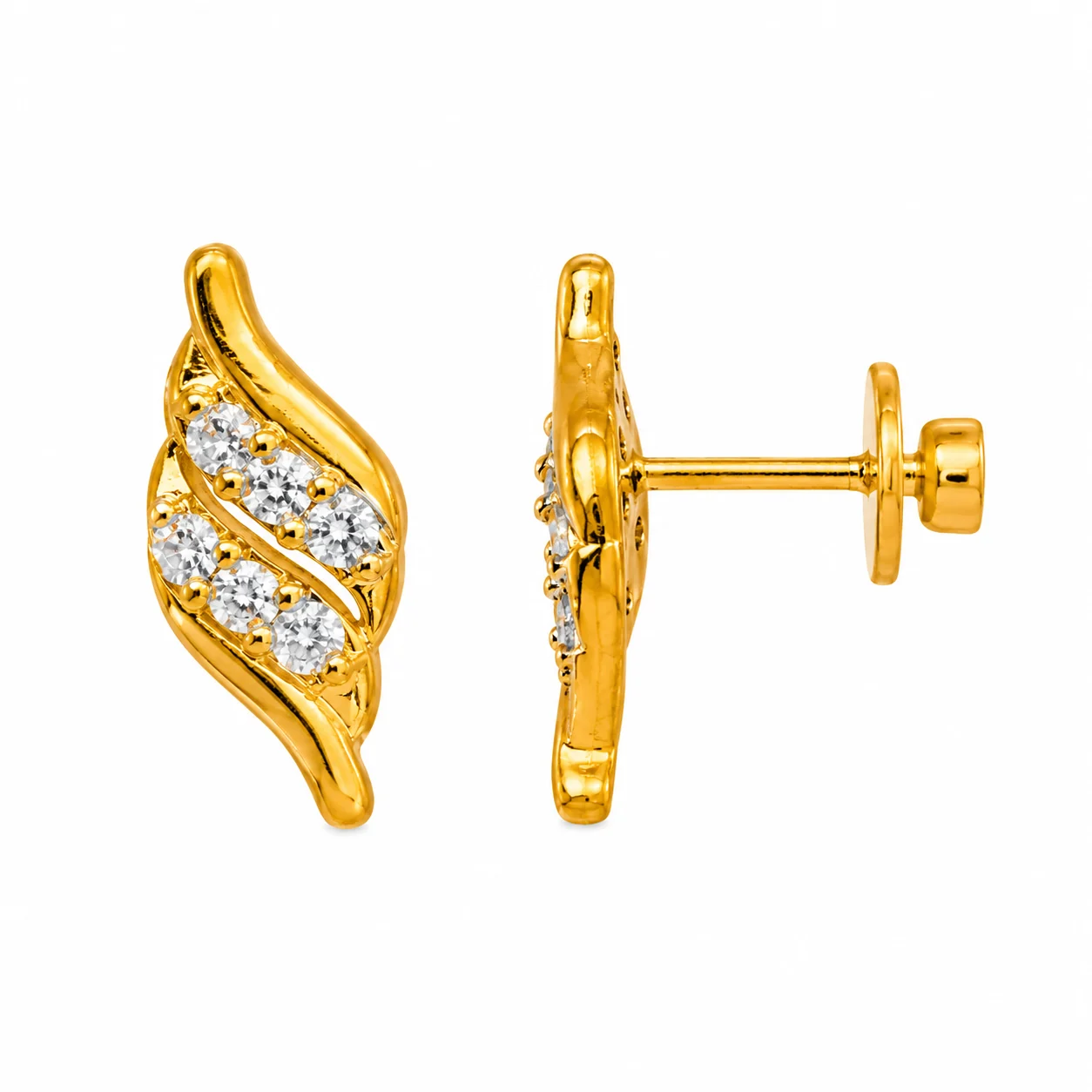 Gold Colour Gold Plated Leaf Stud Earrings with Crystal Stones for Women – Elegant Small Earrings